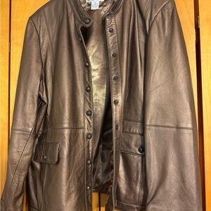 Linea by Louis Dell'Olio Metallic Brown Leather Jacket